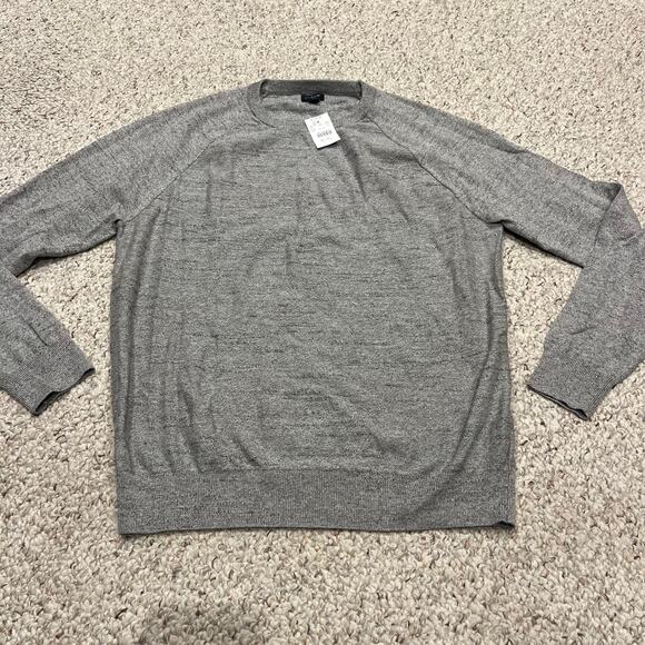 NWT J Crew Raglan Budded Crewneck Sweater Men's Sz L Gray Preppy Casual Cotton - Picture 1 of 7